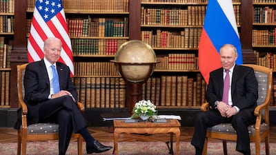 US President Joe Biden and Russian President Vladimir Putin during their meeting in Geneva, Switzerland, in June 2021. Getty Images