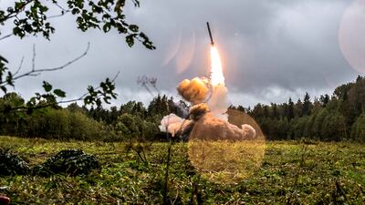 A Russian Defence Ministry photograph of an Iskander -M missile launch during exercises in 2017. EPA