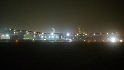 Solar Impulse 2 lands in Al Bateen Executive Airport in Abu Dhabi. Christopher Pike / The National