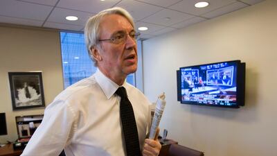 Dec. 3, 2008: In this file photo, Les Hinton, Chief Executive Officer of Dow Jones & Co. is seen at the Dow Jones New York offices. Dow Jones confirms on Friday, July 15, 2011, that Hinton will resign his position effective immediately. AP Photo/Mark Le???