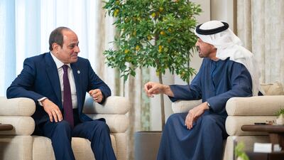 Sheikh Mohamed with Mr El Sisi at Al Shati Palace. UAE Presidential Court