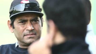 ABU DHABI, UNITED ARAB EMIRATES - - - February 26, 2013 --- Aaqib Javed, the new national cricket coach, and his team were defeated in a match against Scotland on Tuesday, February 26, 2013, at Zayed Cricket Stadium. ( DELORES JOHNSON / The National )