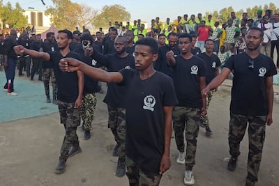 Sudanese youths attend a military training in a show of support for the Sudanese Armed Forces, in the city of Gedaref. AFP