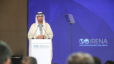 Dr Sultan Al Jaber, Minister of Industry and Advanced Technology and President-designate of the Cop28 UN Climate Change Conference, during the Irena Assembly. Photo: Dr Al Jaber’s office.