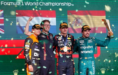 Max Verstappen claimed his 17th win of the season and was joined on the podium by McLaren's Lando Norris in second and Aston Martin's Fernando Alonso in third. EPA