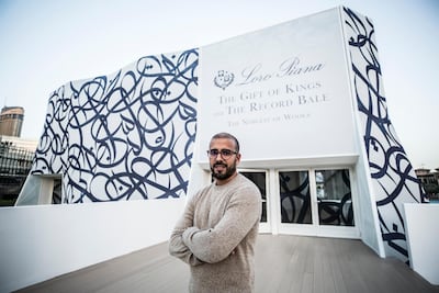 el Seed has designed the hoarding that covers the woollen sculpture - which will only be up for a few days.