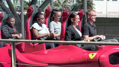 Bianca Sammut, general manager of Ferrari World, Abu Dhabi and Jason Von Berg of 'The National' on the Formula Rossa roller coaster. Victor Besa / The National