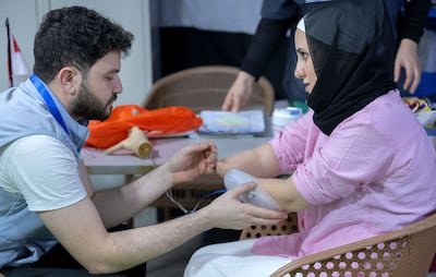 The UAE floating hospital in Al Arish, Egypt, has fitted prosthetic limbs for 51 Palestinian amputees. Photo: WAM