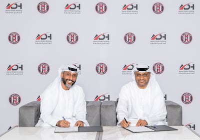 Alpha Dhabi's logo will appear on the upper back of the club's first football team jerseys, and the company's branding will also appear on Al Jazira Club's marketing assets at the Mohammed bin Zayed Stadium. Photo: Al Jazira Sports Club