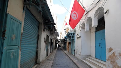 An empty street in Tunisia's capital of Tunis following the closure of businesses due to the coronavirus pandemic. Tunisia's economy is projected to shrink 4.3 per cent in 2020. EPA