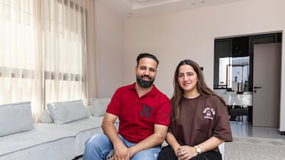 Kazi Syed Ubaid, left, and Aaliya Alam bought a Dh1.3 million three-bedroom villa in Ajman. All photos: Antonie Robertson / The National