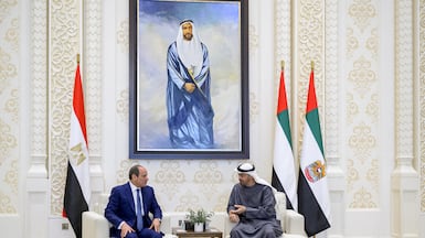 President Sheikh Mohamed with Egyptian President Abdel Fattah El Sisi in Abu Dhabi. Photo: UAE Presidential Court
