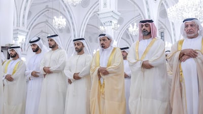Ajman Ruler, Sheikh Humaid bin Rashid Al Nuaimi, performs Eid Al Adha prayers at Sheikh Rashid Bin Humaid Mosque. Wam