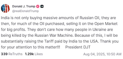 Screengrab from Truth Social / @realDonaldTrump