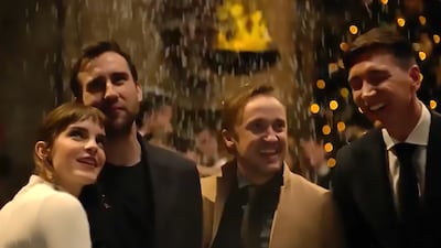 Emma Watson, Matthew Lewis (Neville Longbottom), Tom Felton (Draco Malfoy) and James Phelps (Fred Weasley) in the special episode.