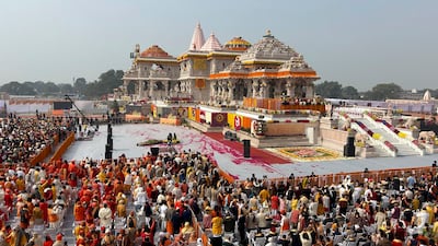 Attendees during the opening of a temple dedicated to Hindu deity Lord Ram, in Ayodhya, India. AP