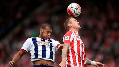 West Bromwich Albion's Salomon Rondon, left, and Stoke City's Glenn Whelan battle for the ball during their Premier League contest on Saturday. Mike Egerton / PA / AP