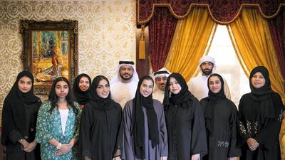 Back row, from left: Badria Al Harmi, Saif Darwish, Mohieddin Al Bastaki. Front row, from left: Aisha Al Harmi, Ghalia Al Harmi, Hamda Darwish, Ward Al Bastaki, Nehal Al Bastaki, Reem Al Bastaki, Azza Al Ghafri. Dr Saif Darwish and his immediate and extended family are launching a campaign to support the UAE's organ donor programme. Reem Mohammed / The National