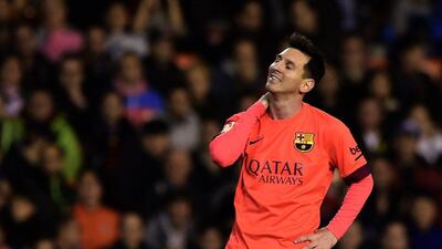 Lionel Messi reacts during Barcelona's win over Valencia in La Liga on Sunday. Jose Jordan / AFP / November 30, 2014
