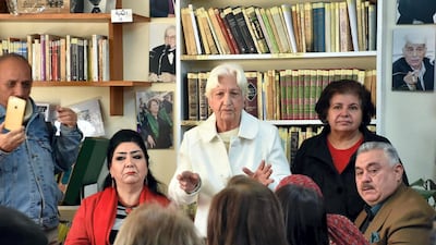 Safira Jamil Hafidh, an Iraqi novelist and owner of the library speaks during the opening ceremony of the library on January 27, 2020 in Baghdad, Iraq. Photo by Kareem Al Dafaa.