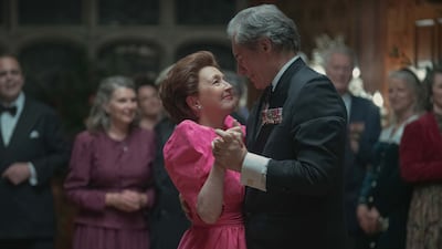 Lesley Manville as Princess Margaret and Timothy Dalton as Peter Townsend.