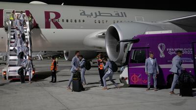 Brazil players and staff arrive at Hamad International Airport. AP