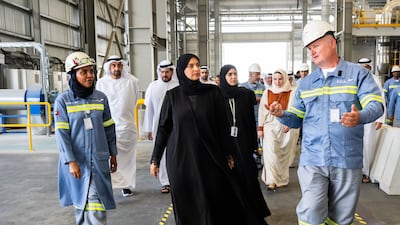 Dr Amna Al Dahak, Minister of Climate Change and Environment, attended the opening of Al Taweelah recycling plant on Wednesday. Photo: EGA