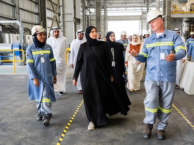 Dr Amna Al Dahak, Minister of Climate Change and Environment, attended the opening of Al Taweelah recycling plant on Wednesday. Photo: EGA