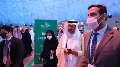 Saudi Energy Minister Prince Abdulaziz bin Salman arrives for the opening ceremony. AFP