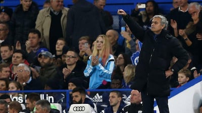Chelsea's Portuguese manager Jose Mourinho directs his team during their Premier League 2-0 victory over West Bromwich Albion on Saturday at Stamford Bridge. Andrew Cowie / AFP / November 22, 2014