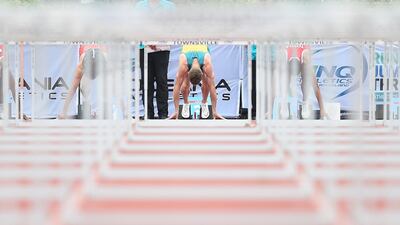 Aidan Cusworth of Australia competes in the men's 110m hurdles in Townsville, Australia. Getty Images