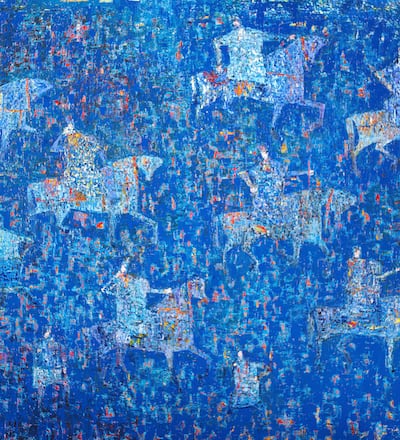 Blue Morning Hunt by Reza Derakshani, 2024. Photo: Leila Heller Gallery