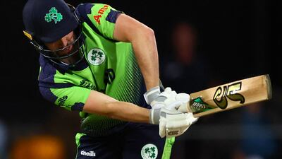 Ireland's captain Andrew Balbirnie is bowled by Australia's Pat Cummins. AFP