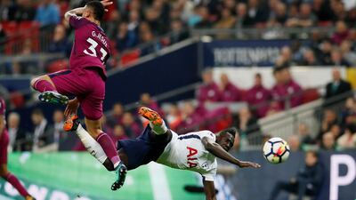 Manchester City's Gabriel Jesus in action with Tottenham's Davinson Sanchez. David Klein / Reuters