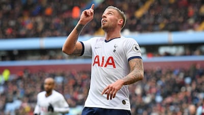 Spurs defender Toby Alderweireld celebrates after scoring their first goal. AFP