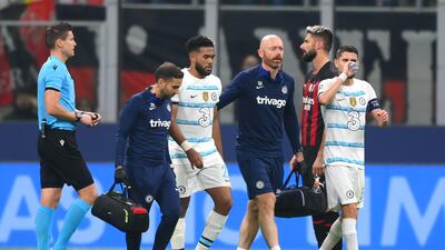 Chelsea wingback Reece James after picking up an injury in the second half. Getty