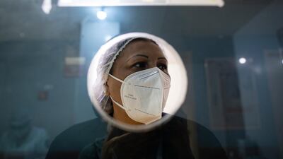 A nurse waits to vaccinate a group of elderly with the Sputnik V vaccine at the Perez Carreno public hospital in Caracas, Venezuela. AP Photo