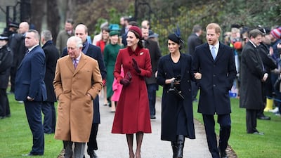 Britain's Prince Charles, Prince of Wales, Britain's Prince William, Duke of Cambridge, Britain's Catherine, Duchess of Cambridge, Meghan, Duchess of Sussex and Britain's Prince Harry, Duke of Sussex arrive for the Royal Family's traditional Christmas Day service at St Mary Magdalene Church in Sandringham, Norfolk, eastern England. AFP