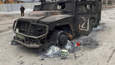 A destroyed Russian Army all-terrain infantry vehicle, marked with a "Z", in Kharkiv, Ukraine. Reuters