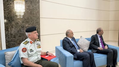 Members of the Jordanian delegation attend a meeting with Sheikh Mohamed and King Abdullah II, King of Jordan