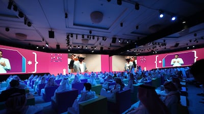 People attend a launch event of a number of regional technological initiatives in Riyadh on Wednesday. The kingdom has joined forces with leading technology giants to improve its digital competencies. AFP