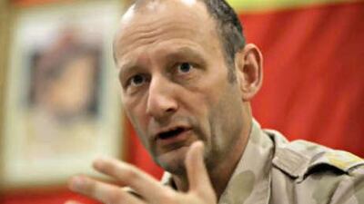 Dutch Major Gen Mart de Kruif, the Nato commander in southern Afghanistan, speaks during a press conference at Kandahar airfield. Pakistan today suspended supplies going to foreign forces in Afghanistan as its security forces launch an offensive against militants in the Khyber Pass.