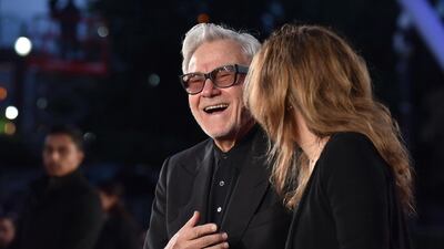 Harvey Keitel and Daphna Kastner attend the screening of 'The Irishman' during the 18th annual Marrakech International Film Festival, in Marrakech, Morocco, on Monday, December 2, 2019. EPA