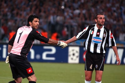 Paolo Montero, right, pictured with goalkeeper Gianluigi Buffon, played 278 times for Juventus. Getty Images