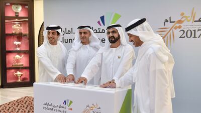 Sheikh Mohammed bin Rashid, Vice President and Ruler of Dubai, signs as a volunteer, with Sheikh Mansour bin Zayed, Deputy Prime Minister and Minister of Presidential Affairs, Sheikh Saif bin Zayed, Deputy Prime Minister and Minister of Interior, and Sheikh Abdullah bin Zayed, Minister of Foreign Affairs. Sheikh Mohammed and Sheikh Mohammed bin Zayed, Crown Prince of Abu Dhabi and Deputy Supreme Commander of the Armed Forces, were first to sign. Wam