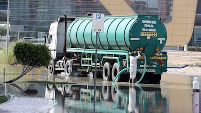 Water tankers were used to remove standing water in Dubai after the downpours.