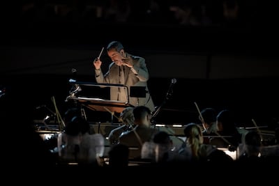Conductor Amine Kouider leads the UAE National Orchestra. Photo: Omar Al Askar / UAE Presidential Court