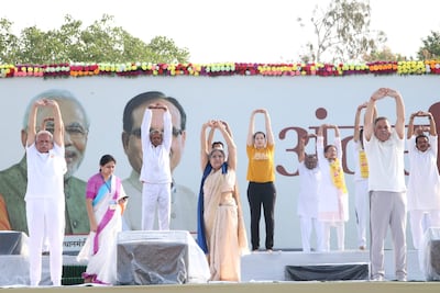 Hansaji Yogendra is still leading yoga classes aged 76. Photo: Sneha Arora