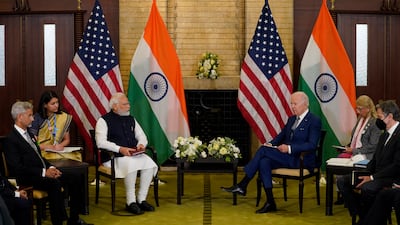 US President Joe Biden meets Indian Prime Minister Narendra Modi during the Quad leaders summit at Kantei Palace, in Tokyo. AP