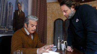 Abbas Al-Nouri (L) discusses the nuances of a scene with director Seifeddin Sebaieon.